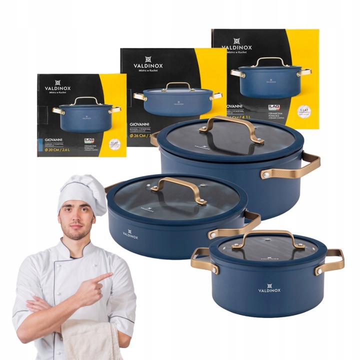 Sada hrnců 3 ks indukční plynové hrnce Valdinox Giovanni 20/24/26 cm