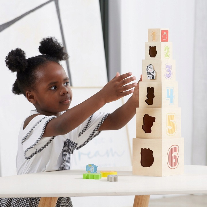 VIGA DREWNIANA PIRAMIDKA UKŁADANKA KLOCKI SORTER MONTESSORI Wysokość produktu 6 cm
