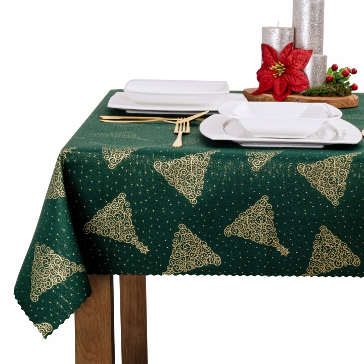Vánoční ubrus Zelený Zlaté vánoční stromky BN-3506 140x140 cm