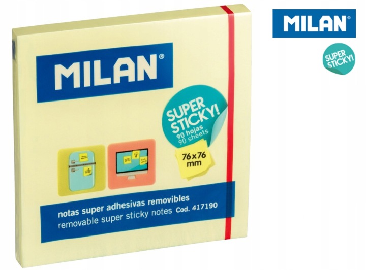Стікери самоклеючі MILAN 76 x 76 STICKY жовті 417190 блокнот блок — фото 2