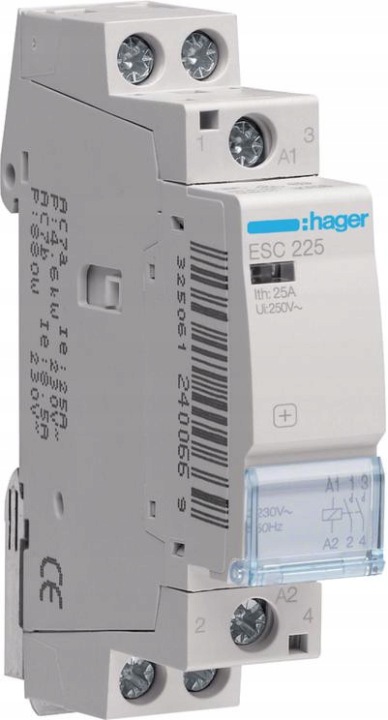Stykač 230VAC 2NO 25A AC-7A/B ESC2 Hager ESC225