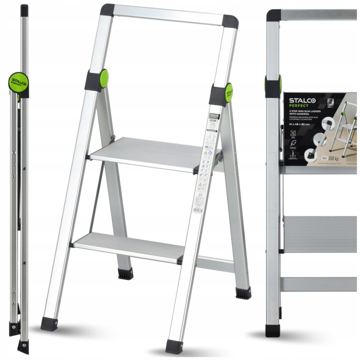 Skládací Žebřík Aluminiový 2 Stupně Žebřík Lehký 150 kg Stalco Perfect