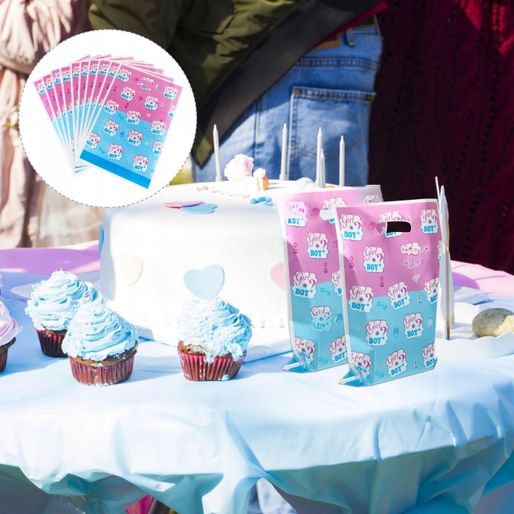 50 шт. сумочки на подарунок з мотивом GENDER REVEAL, кольорові пластикові — фото 5