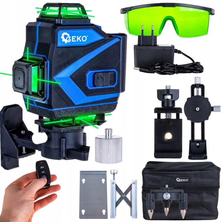 Křížový laser 40 m Vodováha 360° 4D Silný zelený paprsek praktický Set