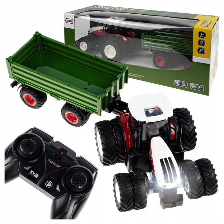 REMOTE CONTROLLED TRACTOR FOR CHILDREN TRAILER LED LIGHT + REMOTE CONTROL