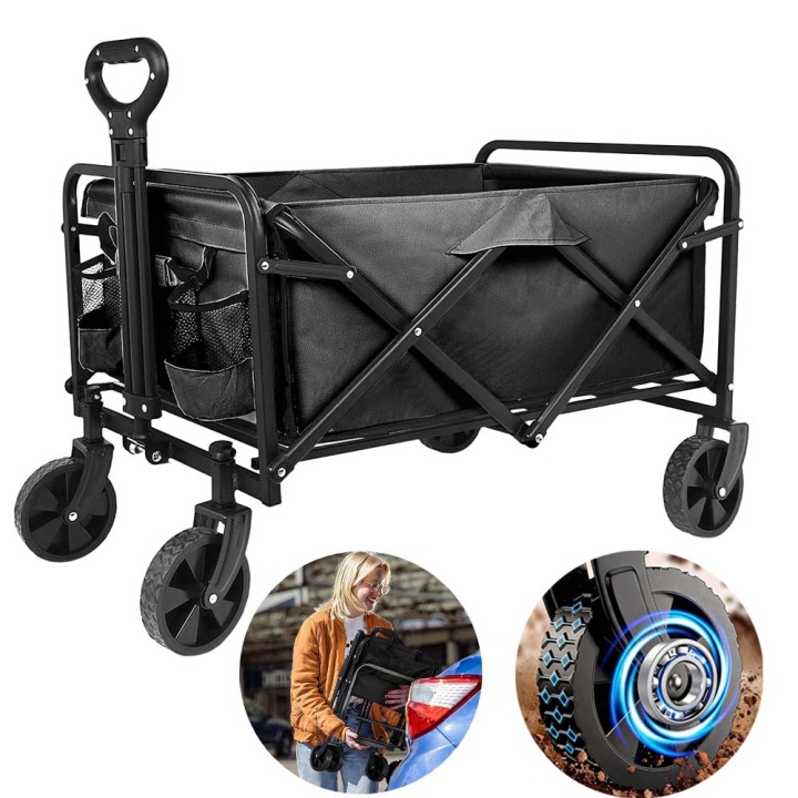 Skládací kempingový vozík 75 l, nastavitelná rukojeť, pro kempování, černý