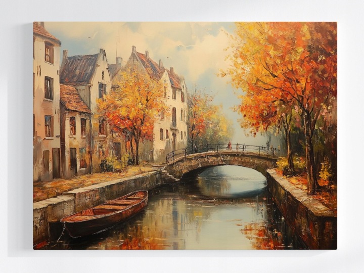 Plakát Podzimní Město Stará Řeka Kanál Most Loď 100x75