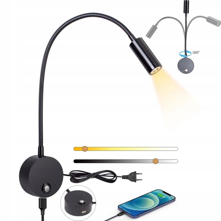 Led Nástěnné Svítidlo Na Čtení, Noční Lampa Do Ložnice S Regulací 3 W