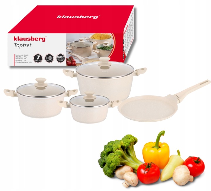 Sada hrnců 7 Ks pánev 24 cm, béžová Klausberg KB-7963 Indukce a plyn