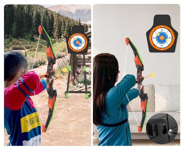 BOW ARCHERY SET FOR CHILDREN ARROWS QUIVER CANS TARGETS LED SHIELD Brand click4TOYS