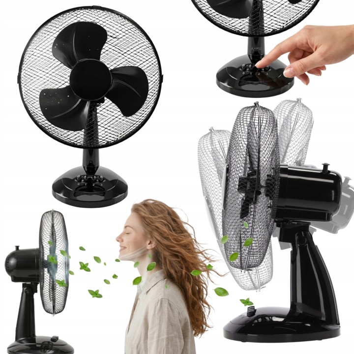 Stolní Ventilátor Kancelářský Ventilátor Regulovatelný Výkonný Oscilační Černý 40W