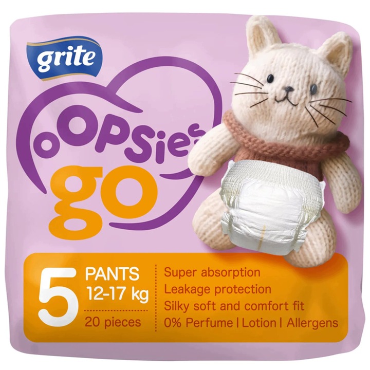 Grite Oopsies GO штани трусики-підгузки для дітей розмір 5, 12-17 кг, 20 шт.