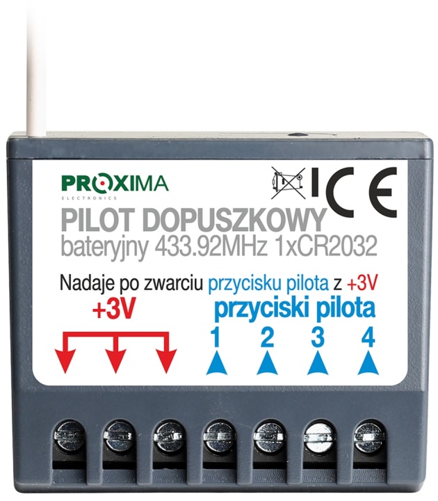 Puškový dálkový ovladač Pdb pro bránu Proxima 433, skrytý, obyčejný vypínač
