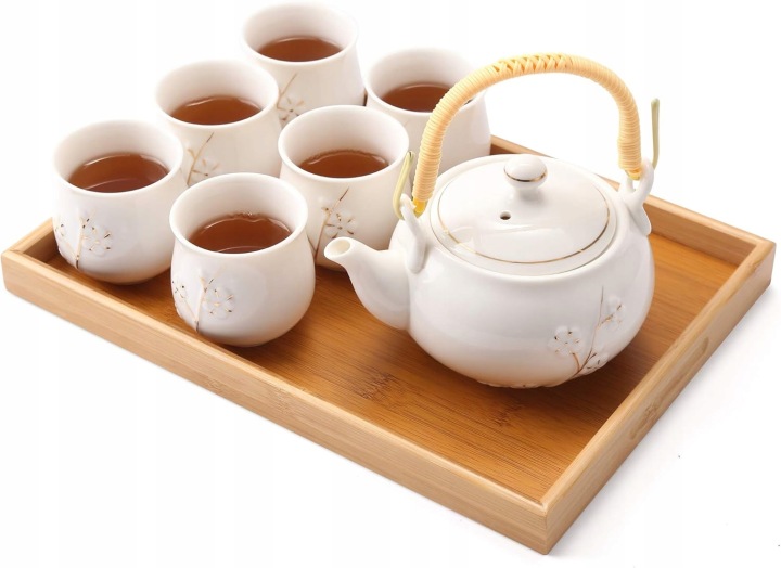 Japonský čajový set s konvičkou, 6 šálky, podnosem, spařovací jednotkou