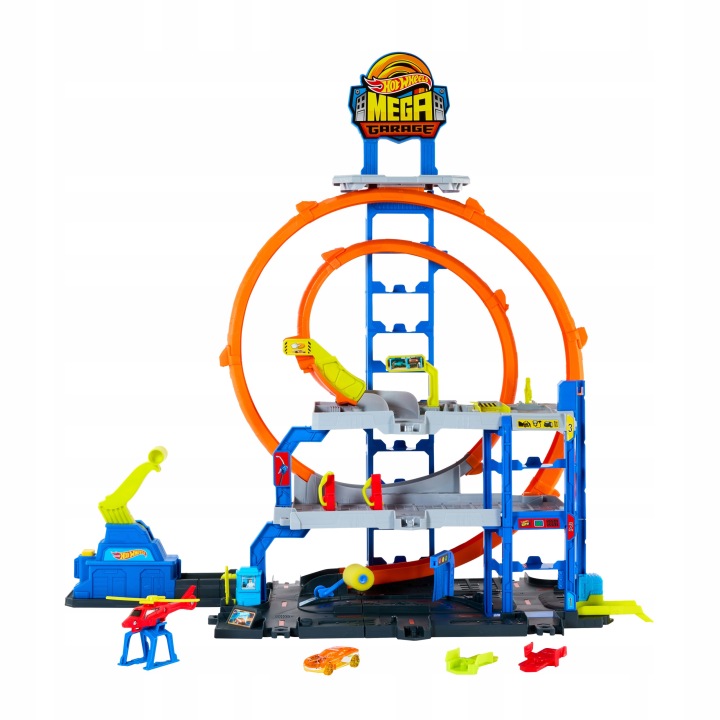 HOT WHEELS CITY набір мега гараж паркінг гігапетля + машинка, гелікоптер