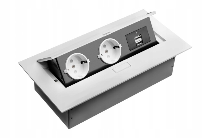 Prodlužovací kabel pro zapuštěnou stolní zásuvku 2x230V 2xUSB, bílý