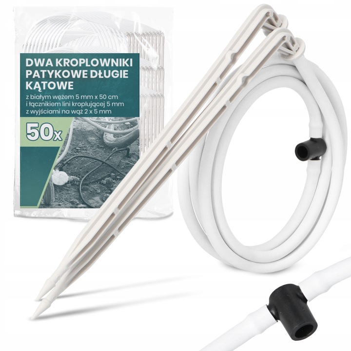 50 x Emitor Tyčový Kapač 5 mm 50 m Kapkové zavlažování Bílá Hadice