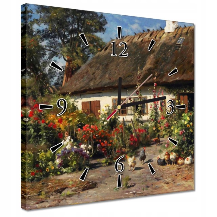 Hodiny 30x30 Venkovský domek s květinami