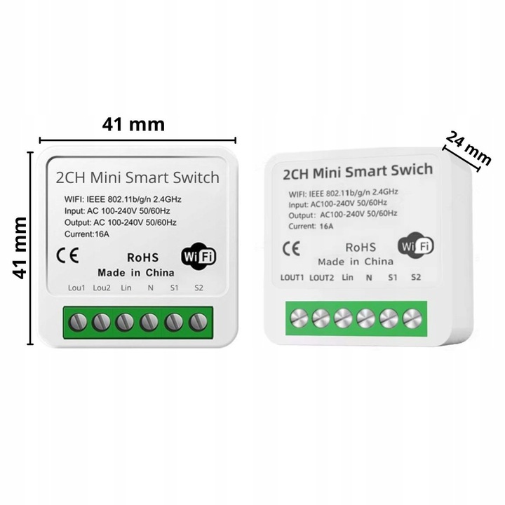 DWUKANAŁOWY PRZEKAŹNIK DOPUSZKOWY MODUŁ PODWÓJNY WŁĄCZNIK TUYA WIFI 16A 2CH