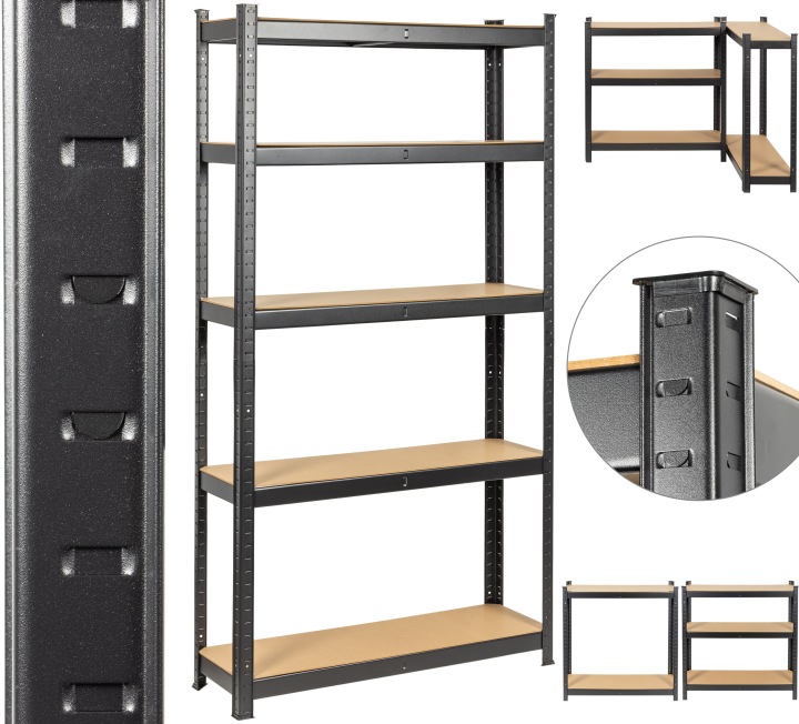 Kovový skladový regál 3v1 Černý 5x175 kg. 180x90x30 Dooc