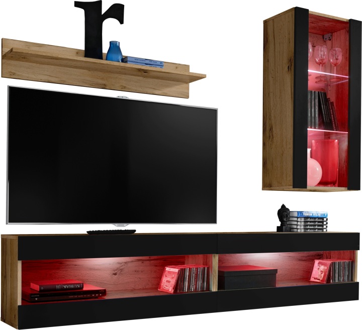 Sada Rtv nábytku Tivoli SET5 Dub Wotan/Černá, Rgb Led