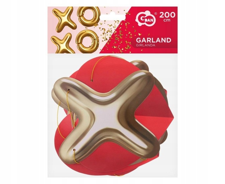 Гірлянда паперова - XOXO золоті літери XO червоні сердечка 200 см GODAN — фото 4
