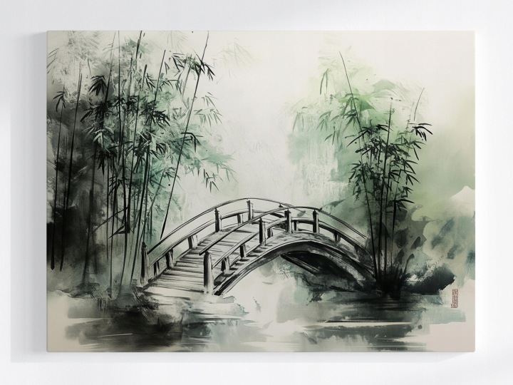 Plakát Grafika Japonsko Asie Park Zahrada Bambus Most 100x75