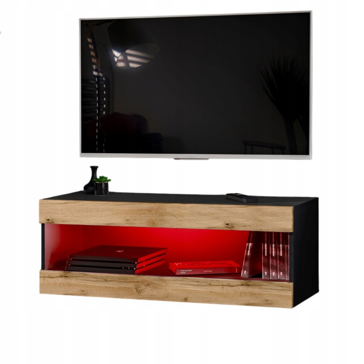 Závěsná Rtv skříňka Tivoli RTV2 Černá/Dub Wotan, Rgb Led