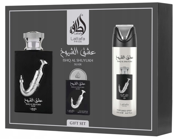 lattafa ishq al shuyukh silver woda perfumowana 100 ml   zestaw  