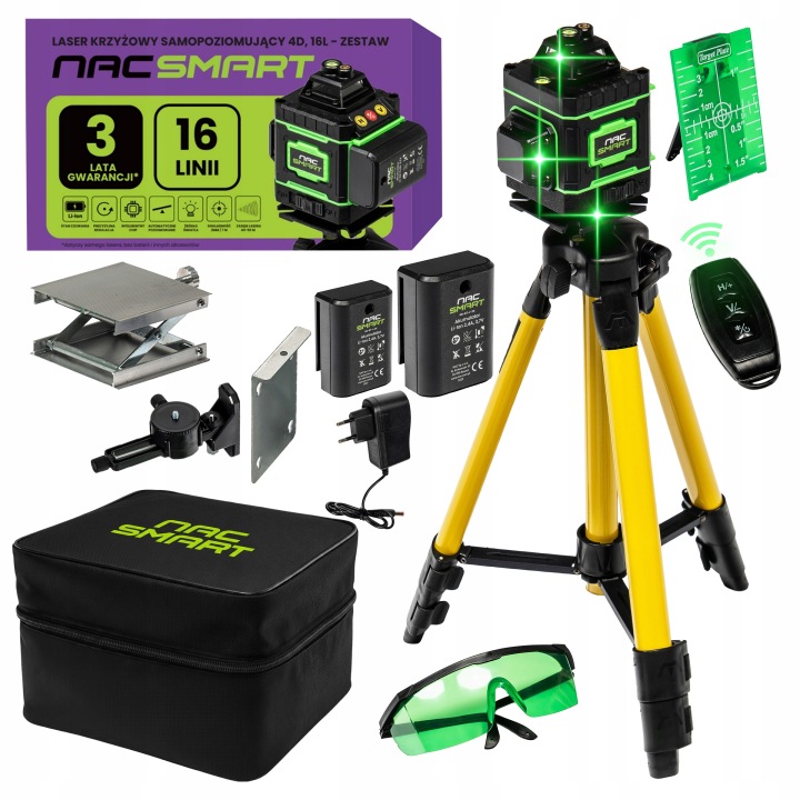 Laserová Vodováha Křížový Laser 4D 360 16 Linek Ovladač Stativ Nac Smart