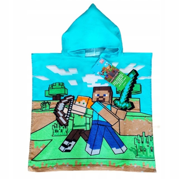 Рушник банний пляжний з капюшоном пончо 50x100 MINECRAFT — фото 2