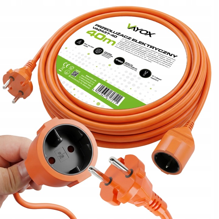 Vayox Prodlužovací Kabel 16A 2x1,5 mm2 oranžový bez uzemnění 40 m
