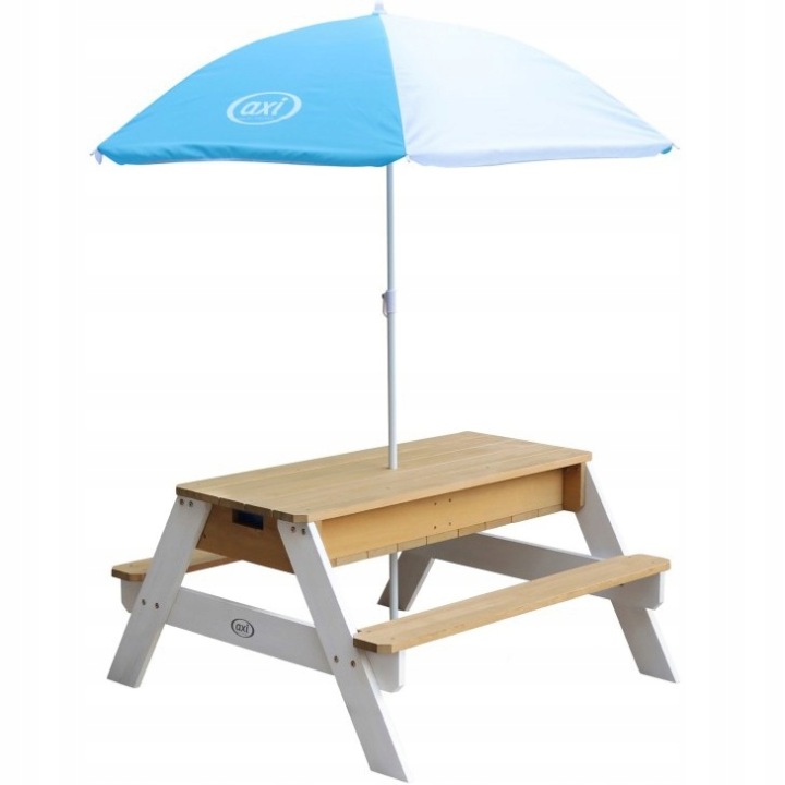 PARASOLEM STÓŁ WODNY PIKNIKOWY PIASKOWNICA 2W1 ŁAWECZKAMI DREWNIANY AXI