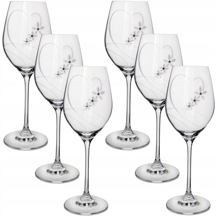 Sklenice na víno s krystaly Preciosa 360 ml srdce 6ks