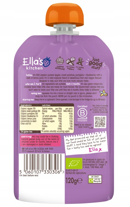 Ella's Kitchen Біо Пюре перекуска Батат Гарбуз і Яблуко 120 г — фото 5