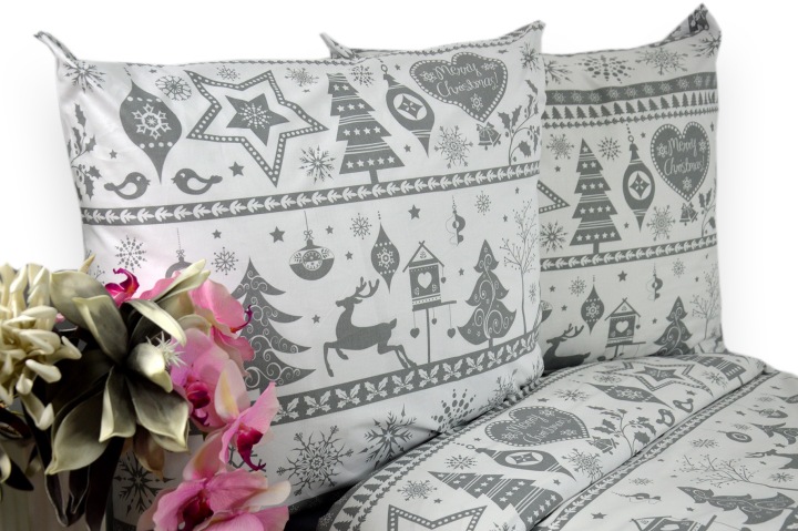 Povlečení 140x200 vánoční sobi šedé pruhy 1790w