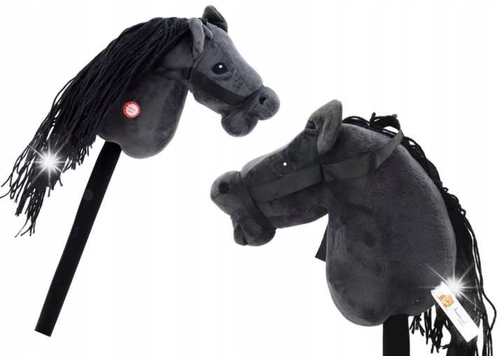 Плюшева Голова Коня На Палиці Hobby Horse Кінь Довгошерстий Чорний Звуки Lean