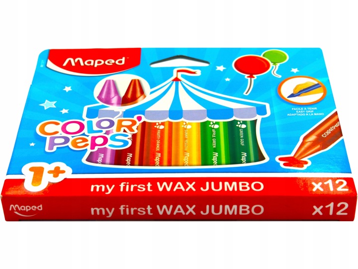 Олівці воскові 12 кольорів MAPED JUMBO COLOR'PEPS 12 шт. від 1 року життя