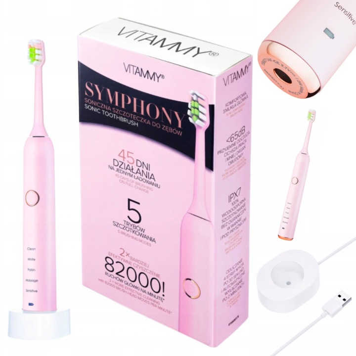 Звукова зубна щітка електрична для зубів VITAMMY SYMPHONY рожевий — фото 7