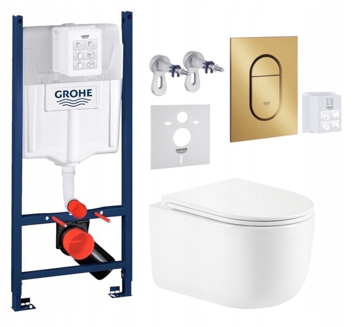 Rám Grohe Rapid Sl s mísou Wc Tornado a zlatým kartáčovaným tlačítkem