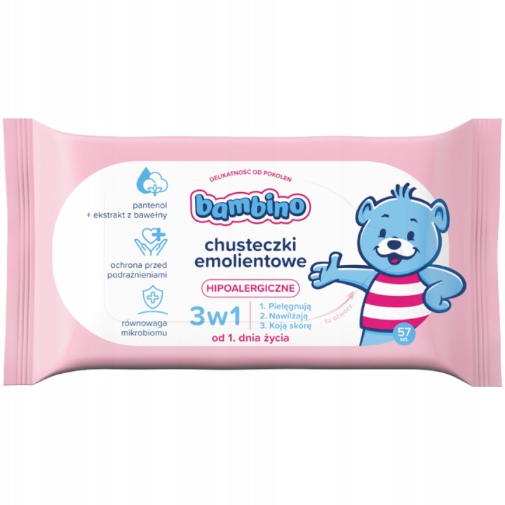 BAMBINO Серветки емолентне 3 в 1 57 шт.