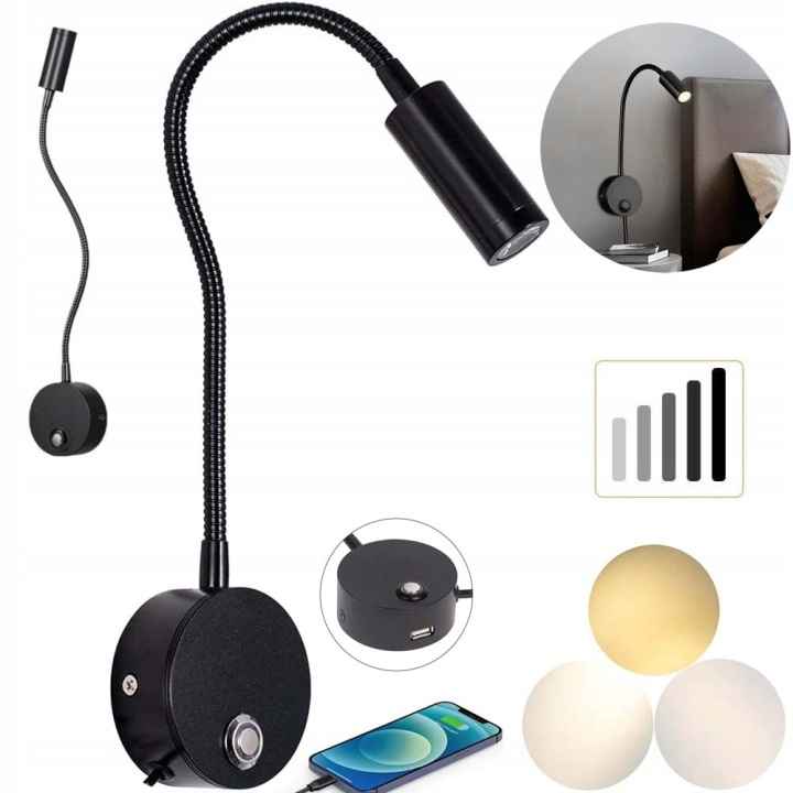 Led Nástěnné Svítidlo Na Čtení Do Ložnice, Nástěnná Noční Lampa S Dimmable 3W