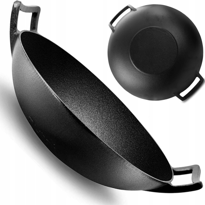 Litinový Wok 36 CM Velký Na Indukci Sporák Ohnisko Litinová Pánev Wok