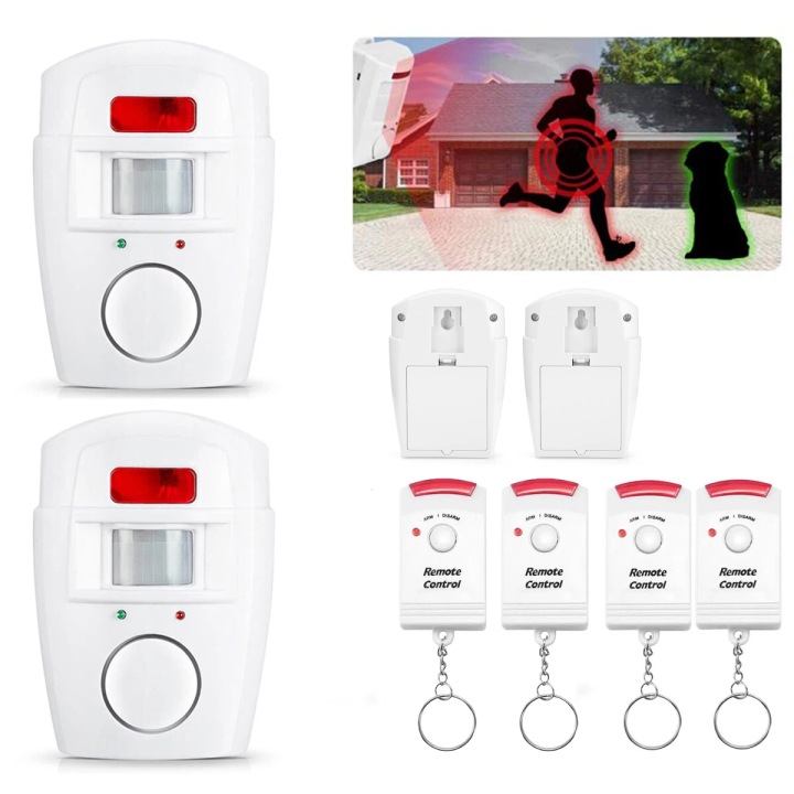 2X Bezdrátový Alarm Senzor Pohybu Sirény Pro Garážový Dům Ovladače Baterie