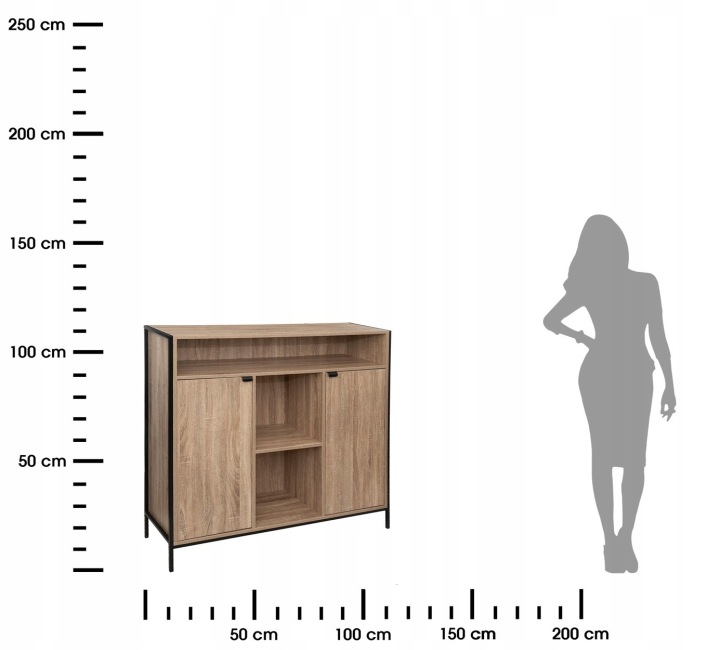 KOMODA SZAFKA DĄB METAL DO SALONU SYPIALNI LOFT NOWOCZESNA 2 DRZWU + PÓŁKA Marka 5five Simply Smart