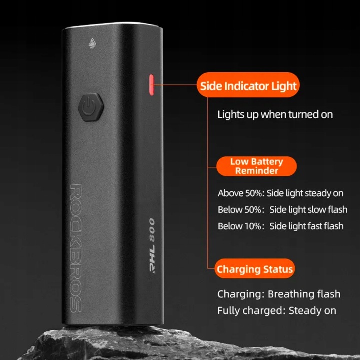 Ліхтар велосипедний передній на кермо режими світіння LED USB-C ROCKBROS — фото 4