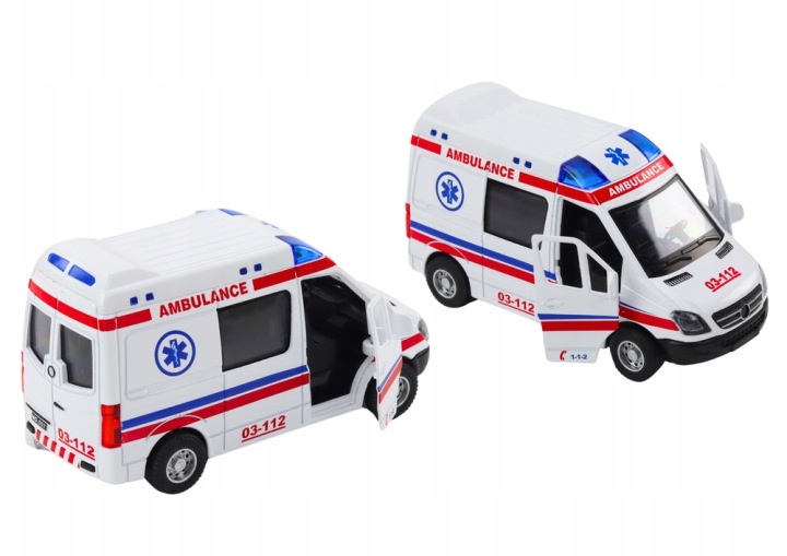 Ambulans Швидка допомога 1:32 Відкривні Двері Світло і звук Привід Біла — фото 2