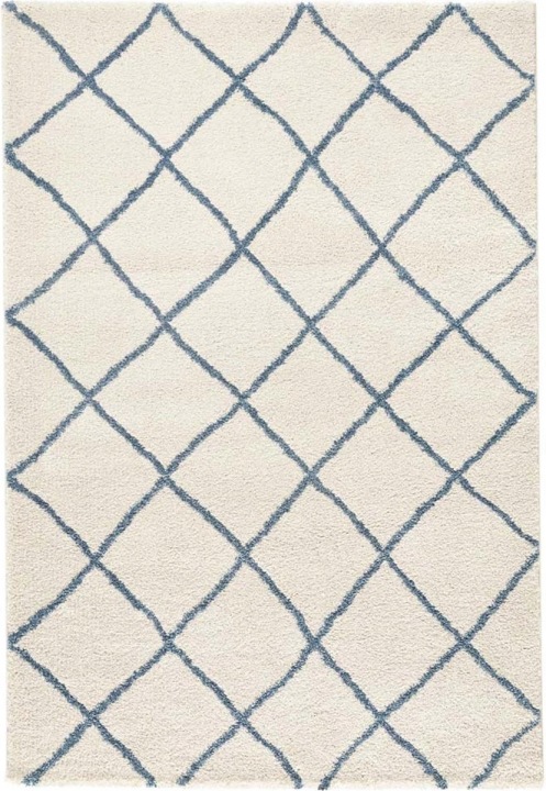 Krémově modrý tlustý koberec typu shaggy, koberec do obývacího pokoje, vzor boho 160 x 230 cm