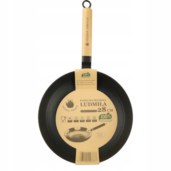 Litinová Pánev Ludmiła 28 CM Wok, Dřevěná Rukojeť, Indukce A Plyn