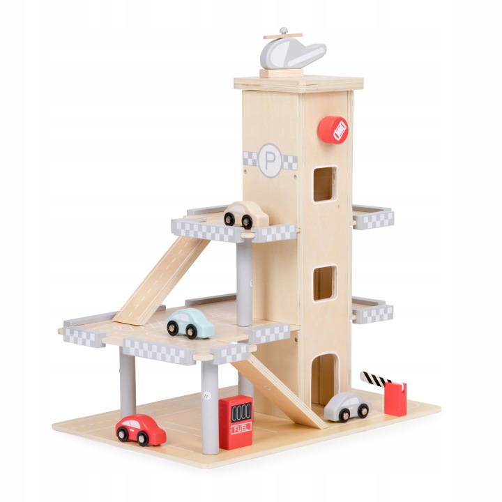 Великий Дерев'яний Трек Гараж Паркінг З Ліфтом + Машинки Ecotoys — фото 3